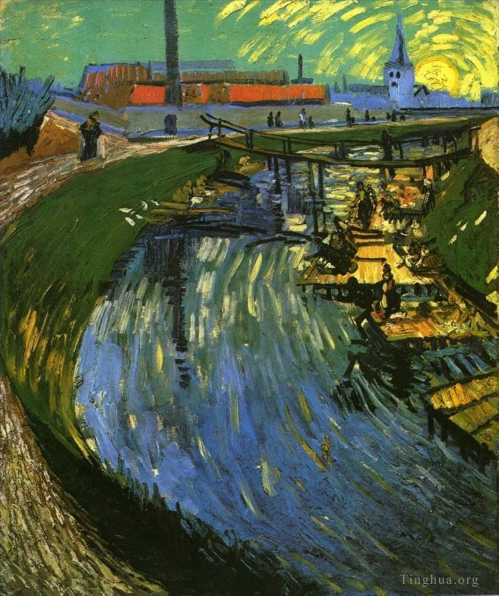 文森特·威廉·梵高 的油画作品 -  《鲁宾杜罗伊运河与洗衣女工》