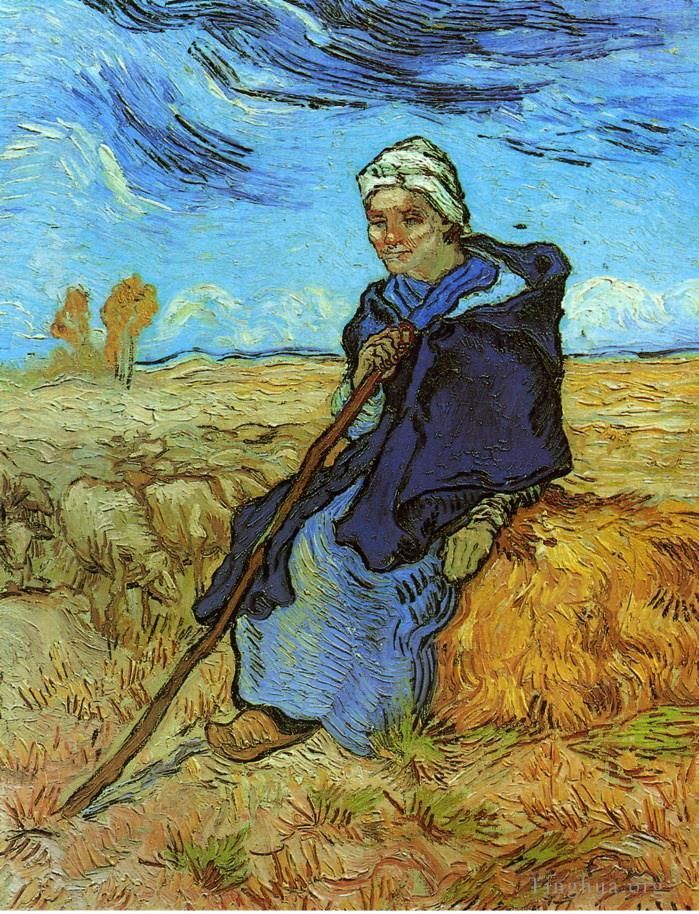 文森特·威廉·梵高 的油画作品 -  《小米之后的牧羊女》