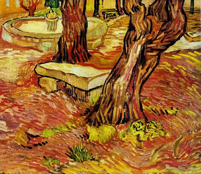 文森特·威廉·梵高 的油画作品 -  《圣保罗医院花园里的石凳》