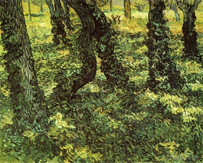 文森特·威廉·梵高 的油画作品 -  《长满常春藤的树干》