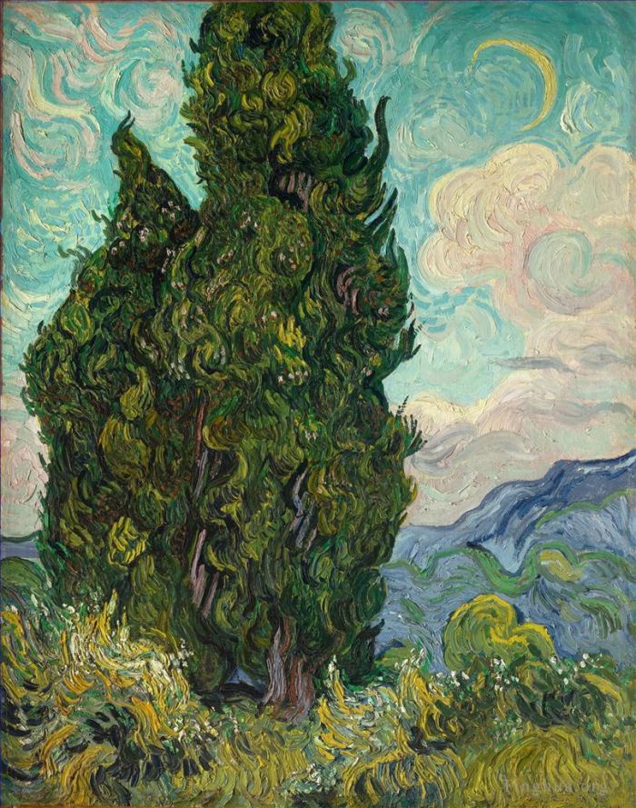 文森特·威廉·梵高 的油画作品 -  《两棵柏树之二》
