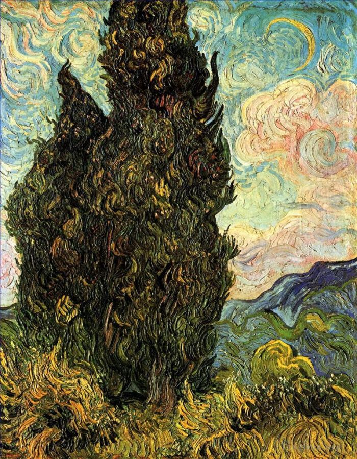 文森特·威廉·梵高 的油画作品 -  《两棵柏树》