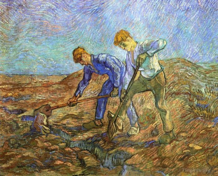 文森特·威廉·梵高 的油画作品 -  《两个农民在挖小米》