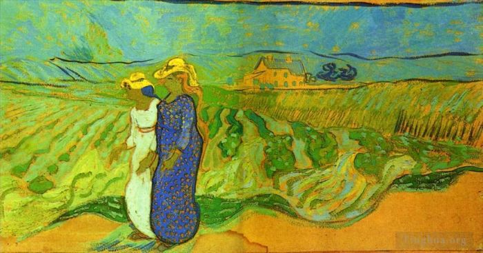文森特·威廉·梵高 的油画作品 -  《两个女人穿过田野》