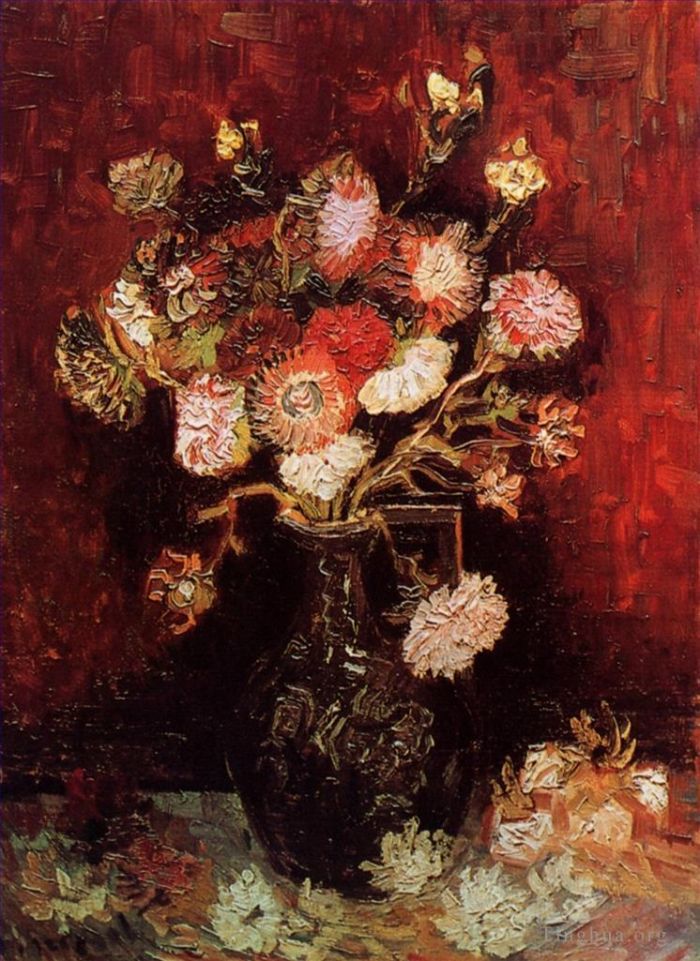 文森特·威廉·梵高 的油画作品 -  《紫苑和福禄考花瓶》