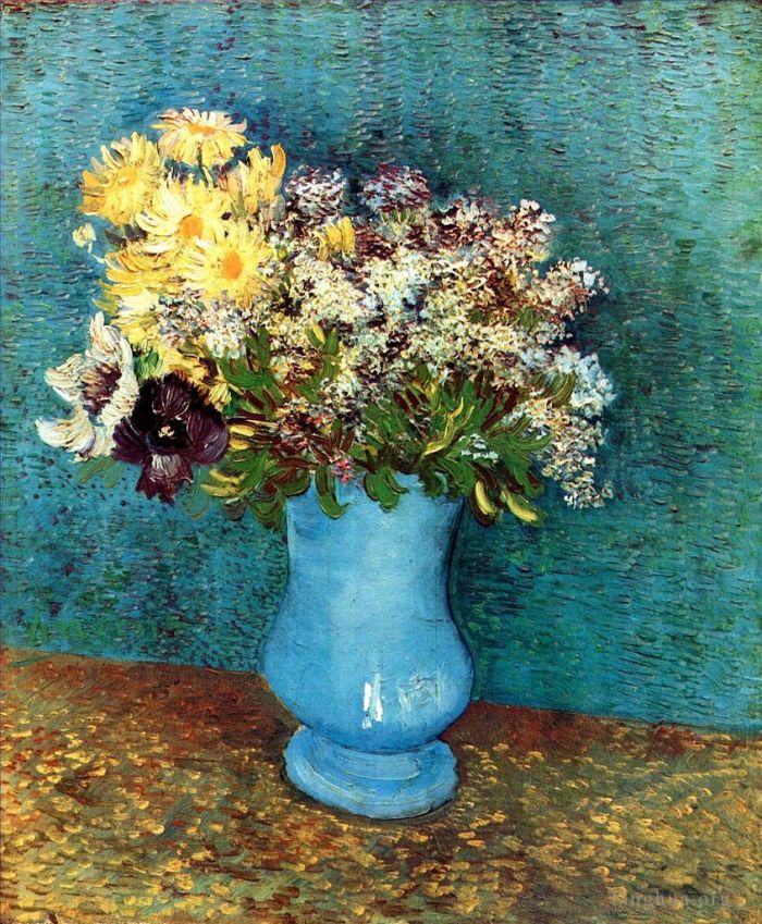 文森特·威廉·梵高 的油画作品 -  《花瓶与弗利德玛格丽特和海葵》