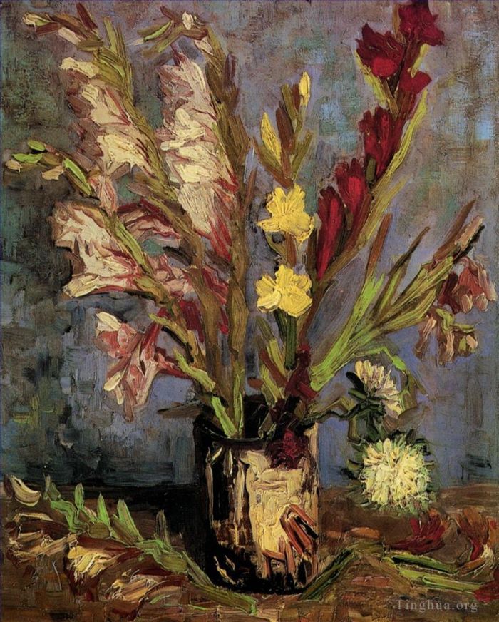 文森特·威廉·梵高 的油画作品 -  《花瓶与剑兰》