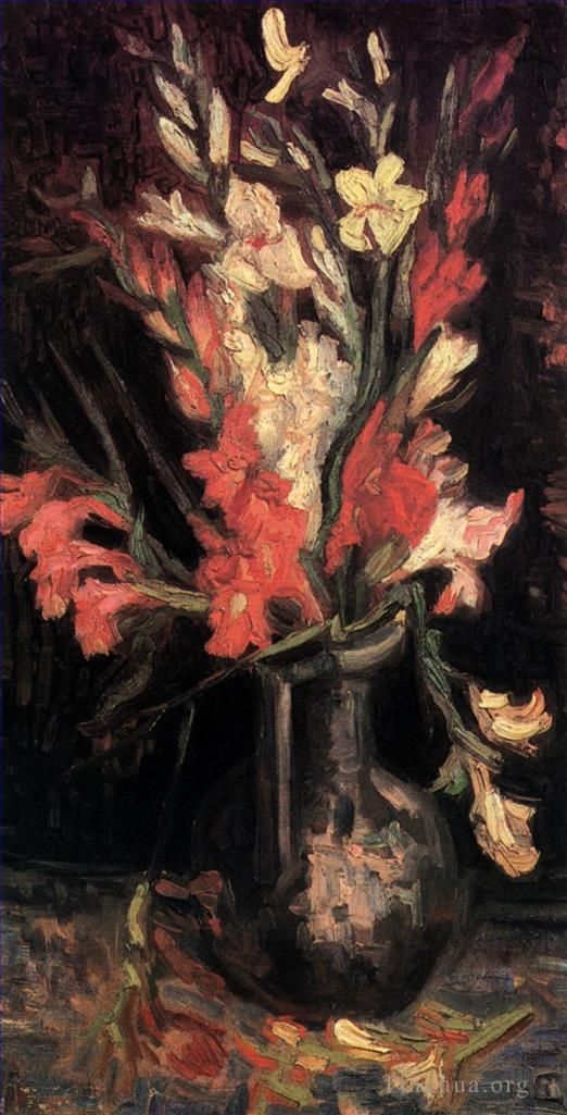 文森特·威廉·梵高 的油画作品 -  《花瓶与红色剑兰,2》