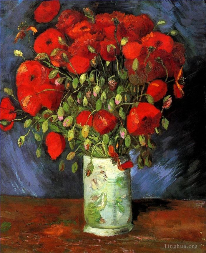 文森特·威廉·梵高 的油画作品 -  《插着红罂粟的花瓶》