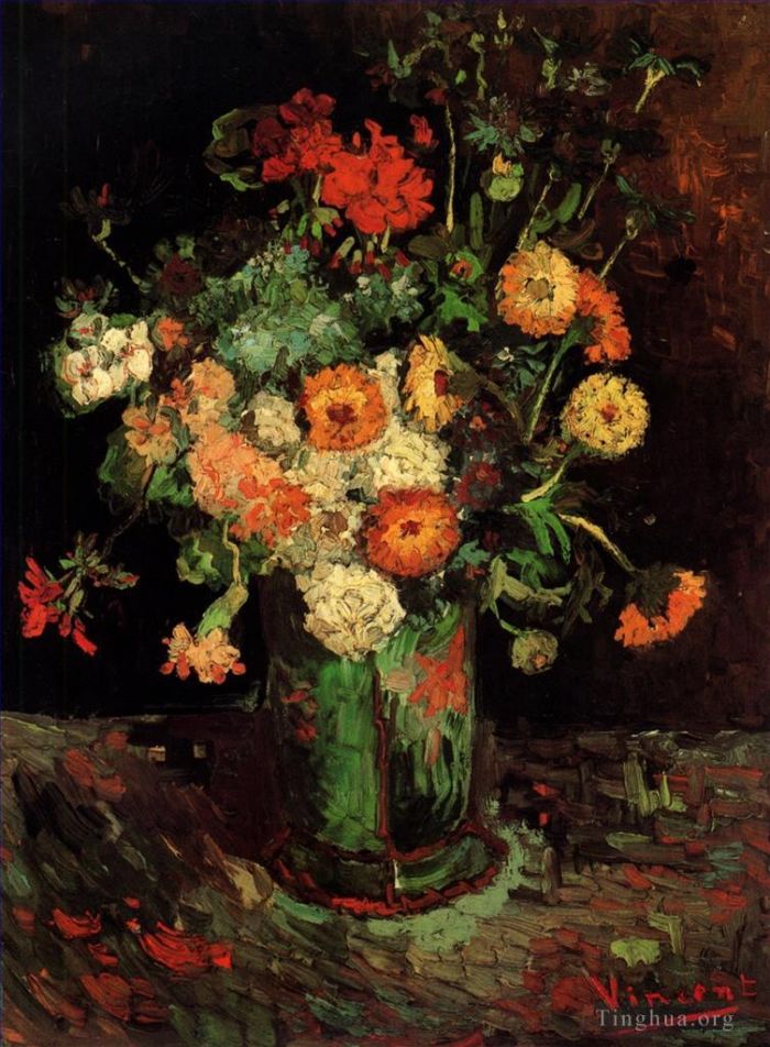 文森特·威廉·梵高 的油画作品 -  《花瓶里有百日菊和天竺葵》
