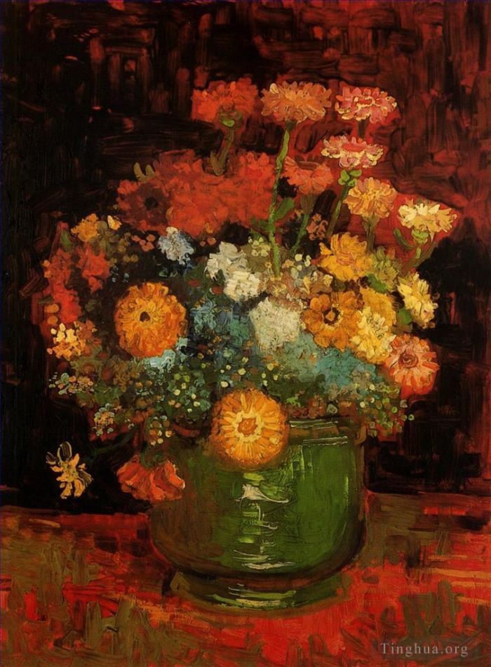 文森特·威廉·梵高 的油画作品 -  《百日草花瓶》