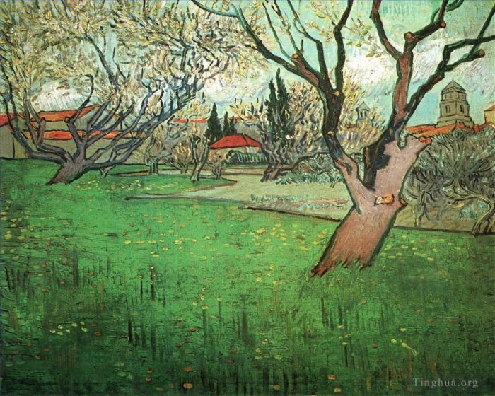 文森特·威廉·梵高 的油画作品 -  《阿尔勒的树木盛开的景色》