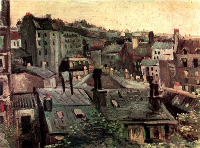 文森特·威廉·梵高 的油画作品 -  《房屋屋顶和后面的景观》