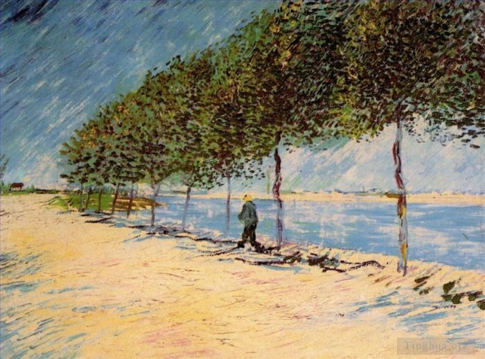 文森特·威廉·梵高 的油画作品 -  《沿着阿涅勒附近的塞纳河畔漫步》