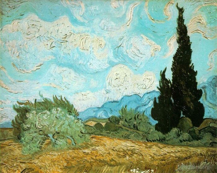 文森特·威廉·梵高 的油画作品 -  《麦田与柏树》