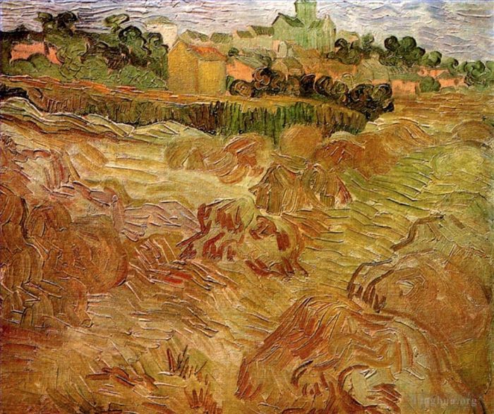 文森特·威廉·梵高 的油画作品 -  《背景为奥维尔的麦田》