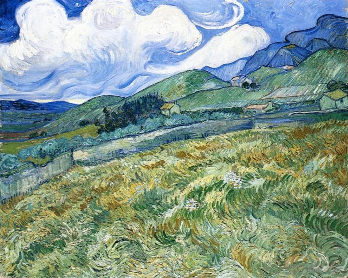 文森特·威廉·梵高 的油画作品 -  《以山为背景的麦田》