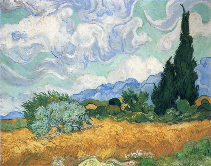 文森特·威廉·梵高 的油画作品 -  《柏树下的麦田》