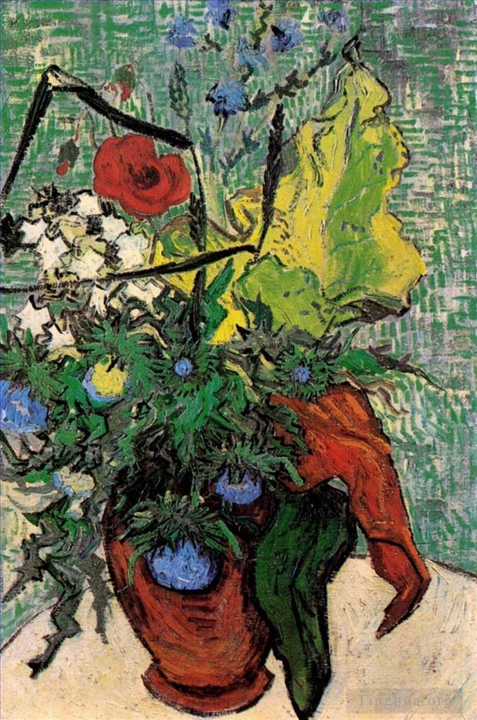文森特·威廉·梵高 的油画作品 -  《花瓶里的野花和蓟》