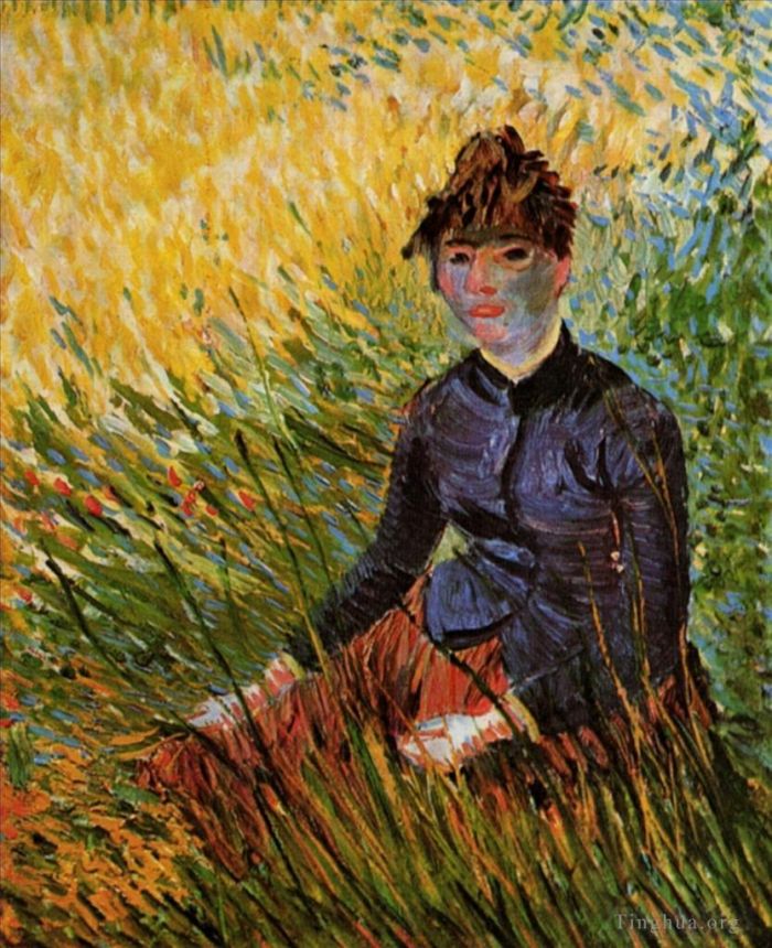 文森特·威廉·梵高 的油画作品 -  《坐在草地上的女人》