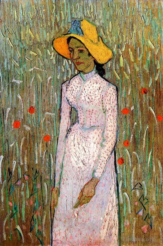 文森特·威廉·梵高 的油画作品 -  《站在小麦背景下的小女孩》
