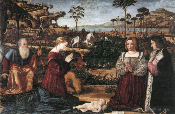 维托雷·卡尔帕·乔 的各类绘画作品 -  《圣家族与两位捐赠者》