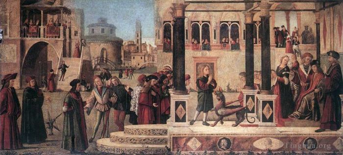 维托雷·卡尔帕·乔 的各类绘画作品 -  《戈尔迪安皇帝的女儿被圣特里芬驱魔》