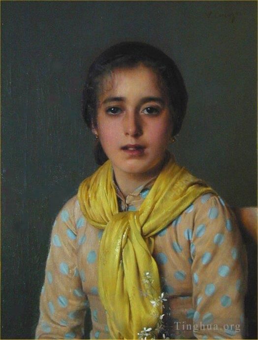 维托里奥·马特奥·科科斯 的油画作品 -  《黄色披肩的女孩》
