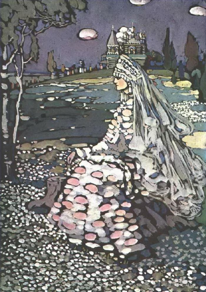 瓦西里·康定斯基 的各类绘画作品 -  《风景中的俄罗斯美女》