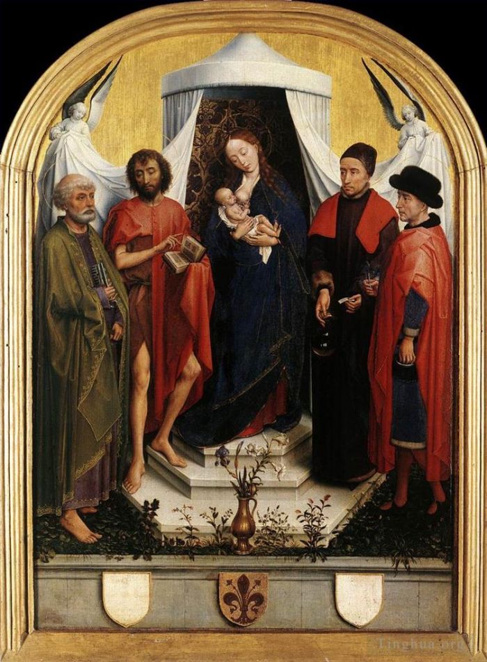 罗吉尔·凡·德尔·维登 的油画作品 -  《圣母与圣婴和四圣人》