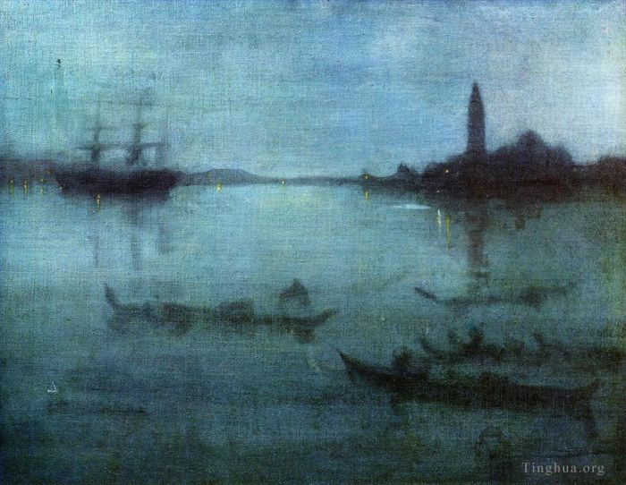 詹姆斯·阿博特·麦克尼尔·惠斯勒 的油画作品 -  《威尼斯蓝银泻湖中的蓝银夜曲》