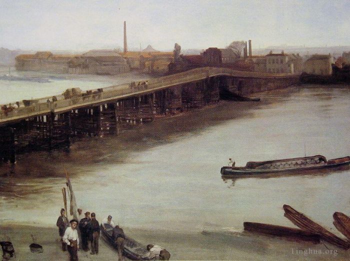 詹姆斯·阿博特·麦克尼尔·惠斯勒 的油画作品 -  《棕色和银色的老巴特西桥》