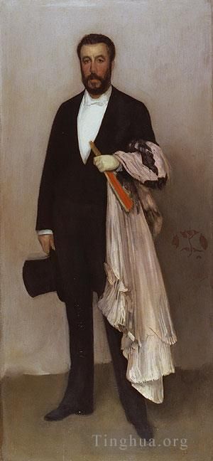 詹姆斯·阿博特·麦克尼尔·惠斯勒 的油画作品 -  《詹姆斯·阿伯特·麦克尼尔,(James,Abbott,McNeill),闪光彩色和黑色安排》