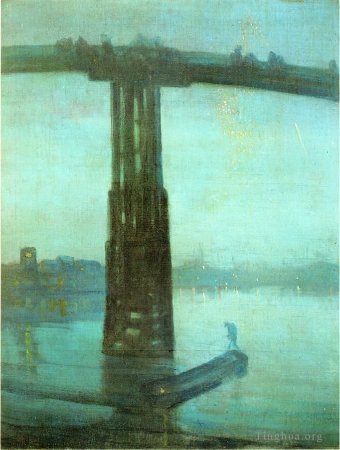 詹姆斯·阿博特·麦克尼尔·惠斯勒 的油画作品 -  《夜曲蓝色和金色老巴特西桥》