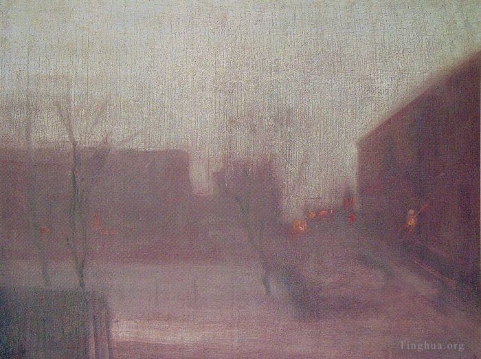 詹姆斯·阿博特·麦克尼尔·惠斯勒 的油画作品 -  《夜曲特拉法加广场切尔西雪》