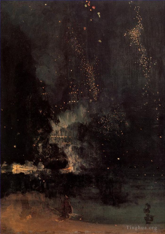 詹姆斯·阿博特·麦克尼尔·惠斯勒 的油画作品 -  《黑金夜曲,坠落的火箭》