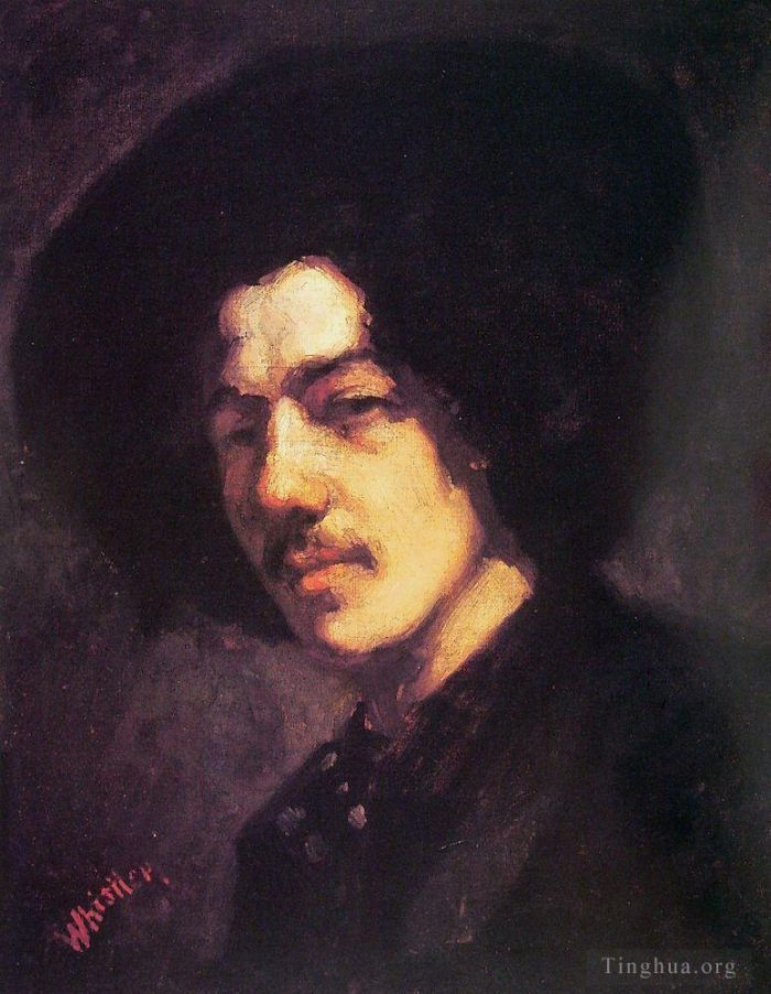詹姆斯·阿博特·麦克尼尔·惠斯勒 的油画作品 -  《惠斯勒戴帽子的肖像》