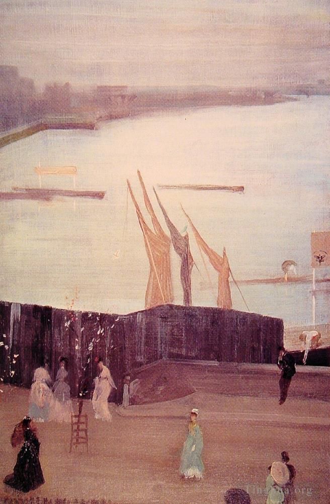 詹姆斯·阿博特·麦克尼尔·惠斯勒 的油画作品 -  《粉色和灰色切尔西的变化》