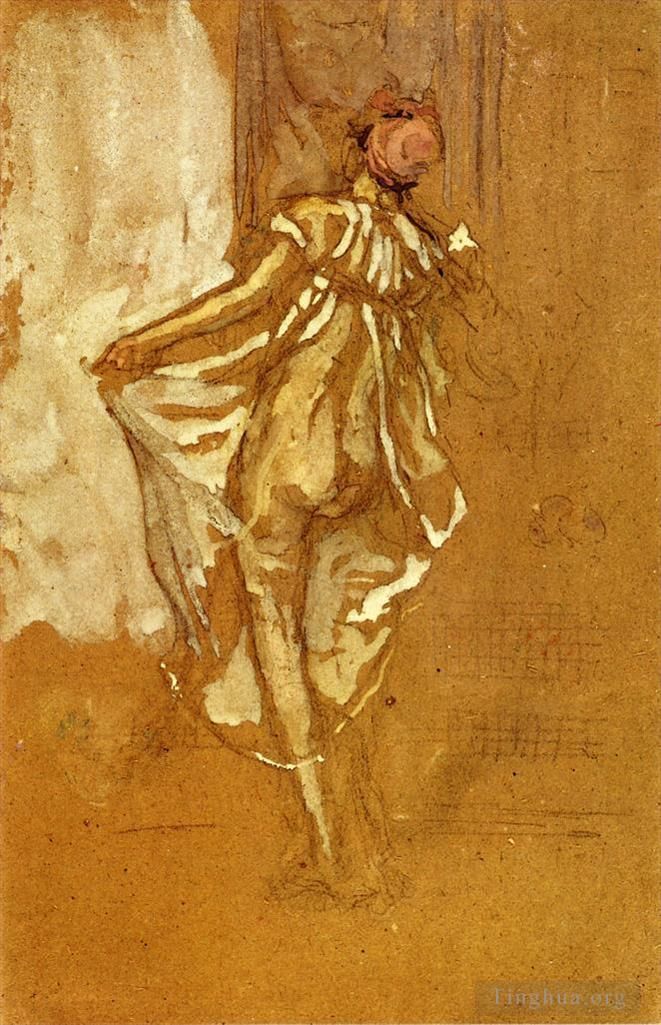 詹姆斯·阿博特·麦克尼尔·惠斯勒 的各类绘画作品 -  《从后面看一个穿着粉红色长袍的跳舞女人》