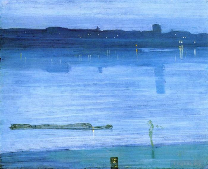 詹姆斯·阿博特·麦克尼尔·惠斯勒 的各类绘画作品 -  《夜曲蓝色和银色切尔西》