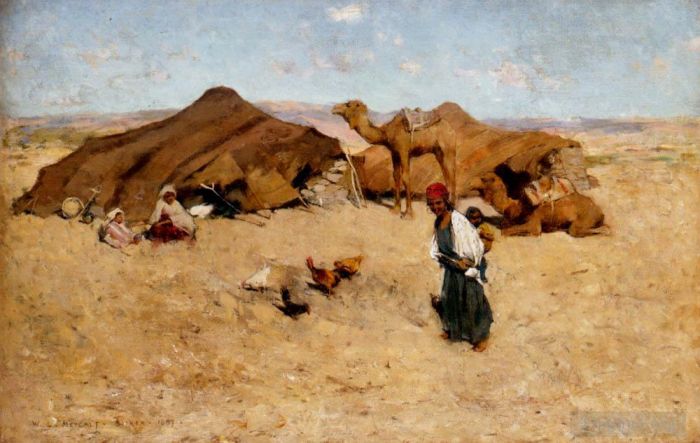 威拉德·勒罗伊·梅特卡夫 的油画作品 -  《比斯克拉阿拉伯营地》