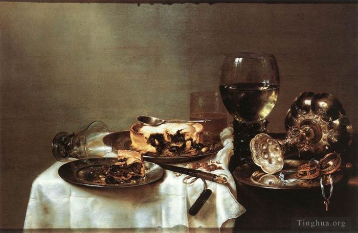 威廉·克莱兹·海达 的油画作品 -  《早餐桌与黑莓派》