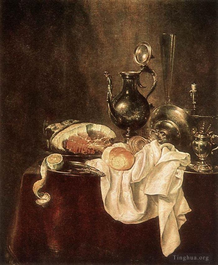 威廉·克莱兹·海达 的油画作品 -  《火腿和银器》