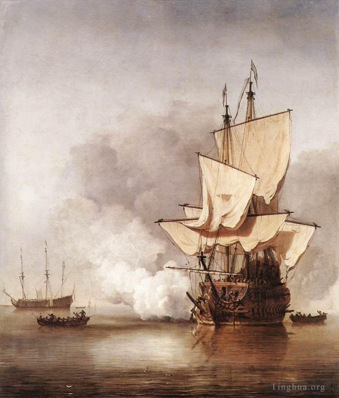 小威廉·凡·德·维尔德 的油画作品 -  《大炮射击》