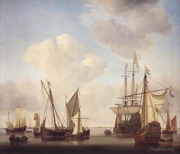 小威廉·凡·德·维尔德 的油画作品 -  《阿姆斯特丹的军舰》