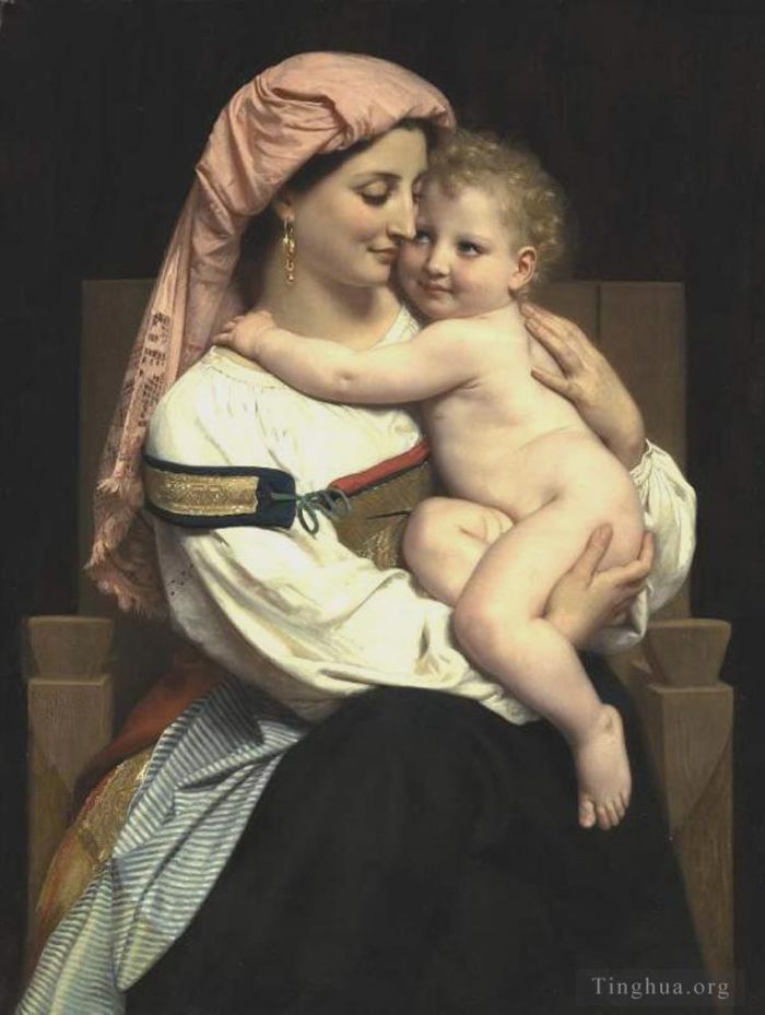 威廉·阿道夫·布格罗 的油画作品 -  《《Femme,de,Cervara,和,Son,Enfant》,1861》