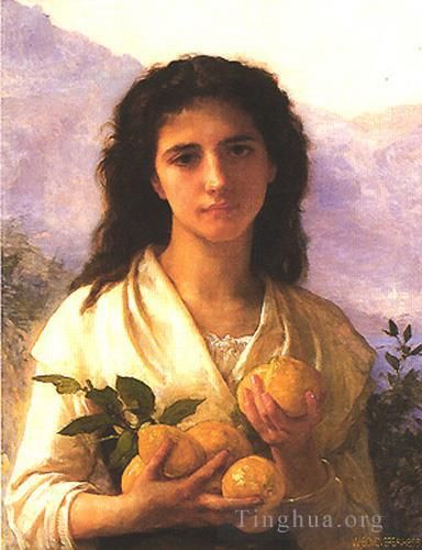 威廉·阿道夫·布格罗 的油画作品 -  《拿着柠檬的女孩,1899》