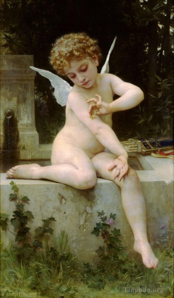 威廉·阿道夫·布格罗 的油画作品 -  《LAmour,au,papillon,现实主义天使》