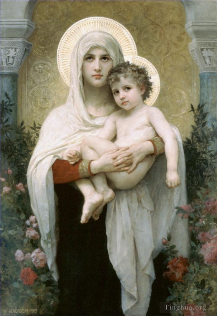 威廉·阿道夫·布格罗 的油画作品 -  《玫瑰圣母》