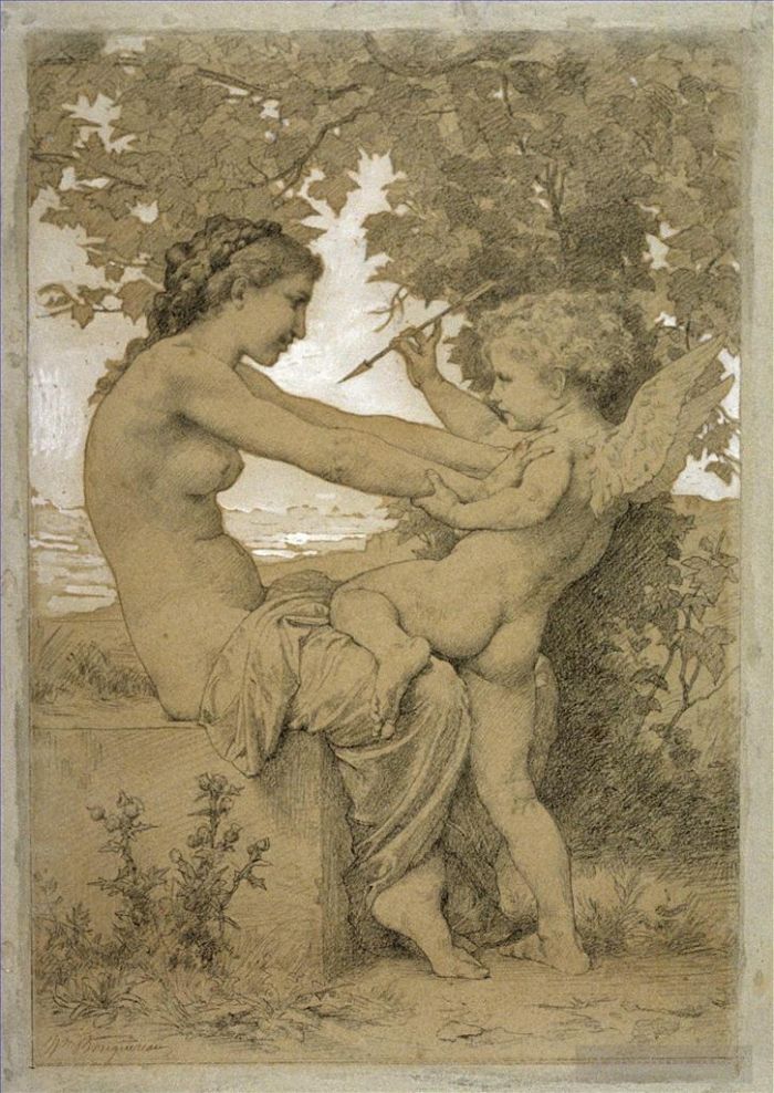 威廉·阿道夫·布格罗 的油画作品 -  《热爱抵抗1885》